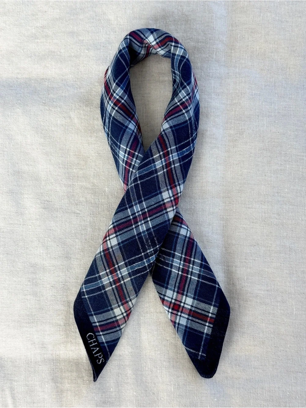 Vintage CHAPS Ralph Lauren Navy Blue Red Plaid Cotton Bandana Scarf Japan